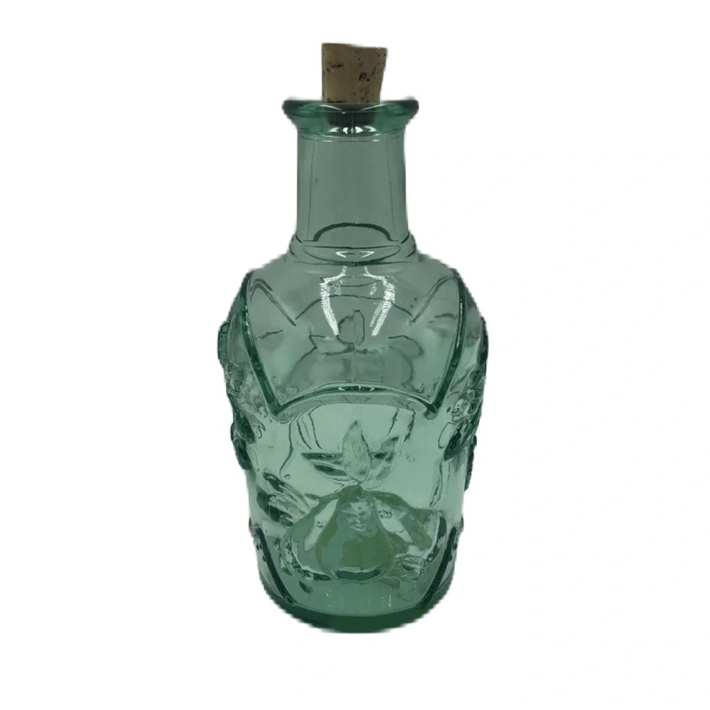 Libbey Glass Decanter Orchard Fruit Embossed Green